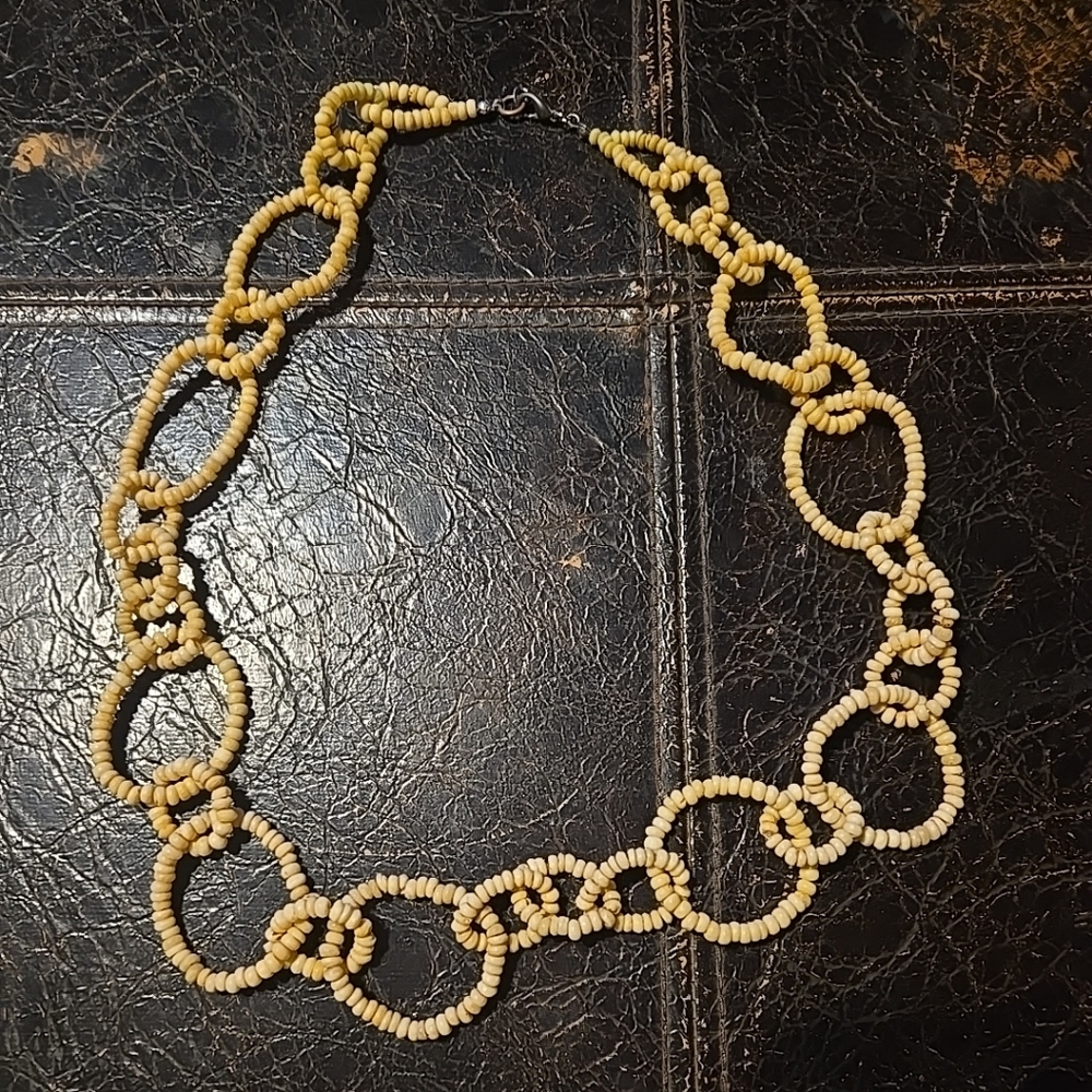 Native Beaded Necklace - Bone/Cream 30 Inch